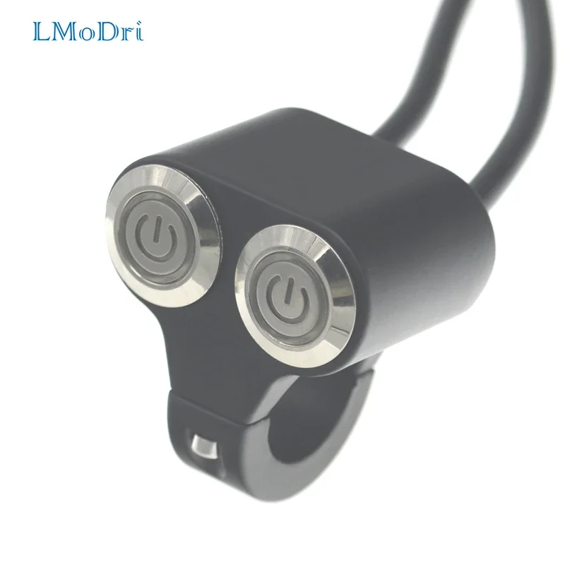 

LMoDri Motorcycle Switches 22mm Handlebar Mount Switch Headlight Hazard Brake Fog Light ON-OFF Aluminum Alloy With Led Indicator