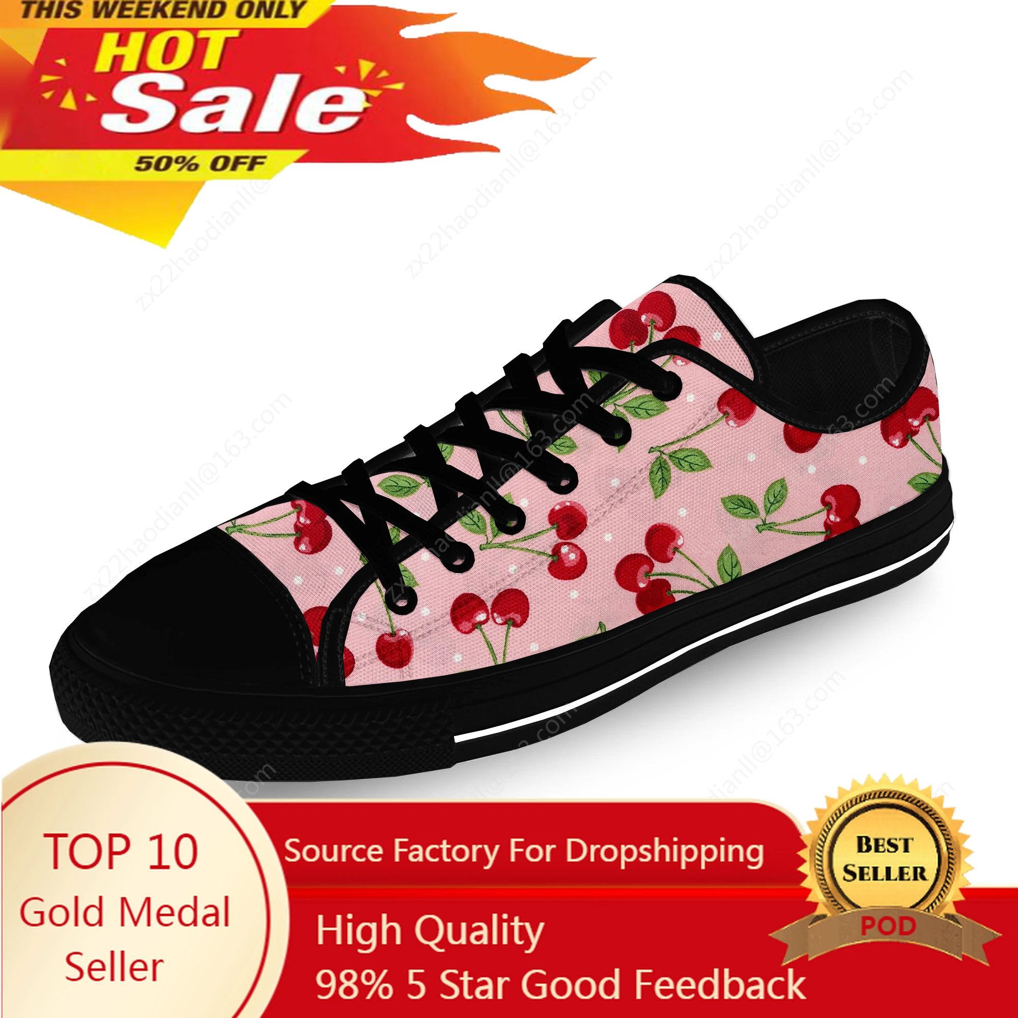 

Cherry Pattern Cartoon Cute Funny Casual Cloth Fashion 3D Print Low Top Canvas Shoes Men Women Lightweight Breathable Sneakers