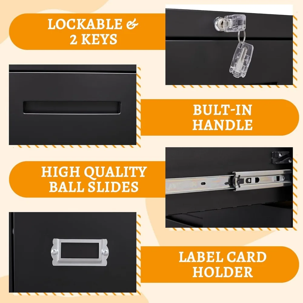 4 Drawer File Cabinet with Lock, 4 Drawer Steel Wide Filing Organization Storage Cabinets, Steel Lateral File Cabinet for