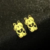 QIMING Lovely Animal Fortune Cat Stud Earrings Women Stainless Steel Jewelry Girls Good Luck Earrings Gift 5