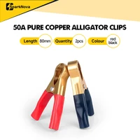 2 ชิ้นขนาดใหญ่คลิปจระเข้ทองแดงบริสุทธิ์ 50A 80 มิลลิเมตรสีแดงคลิปจระเข้สีดําสําหรับรถแบตเตอรี่ Electronics คลิปทดสอบ Heavy Duty 1