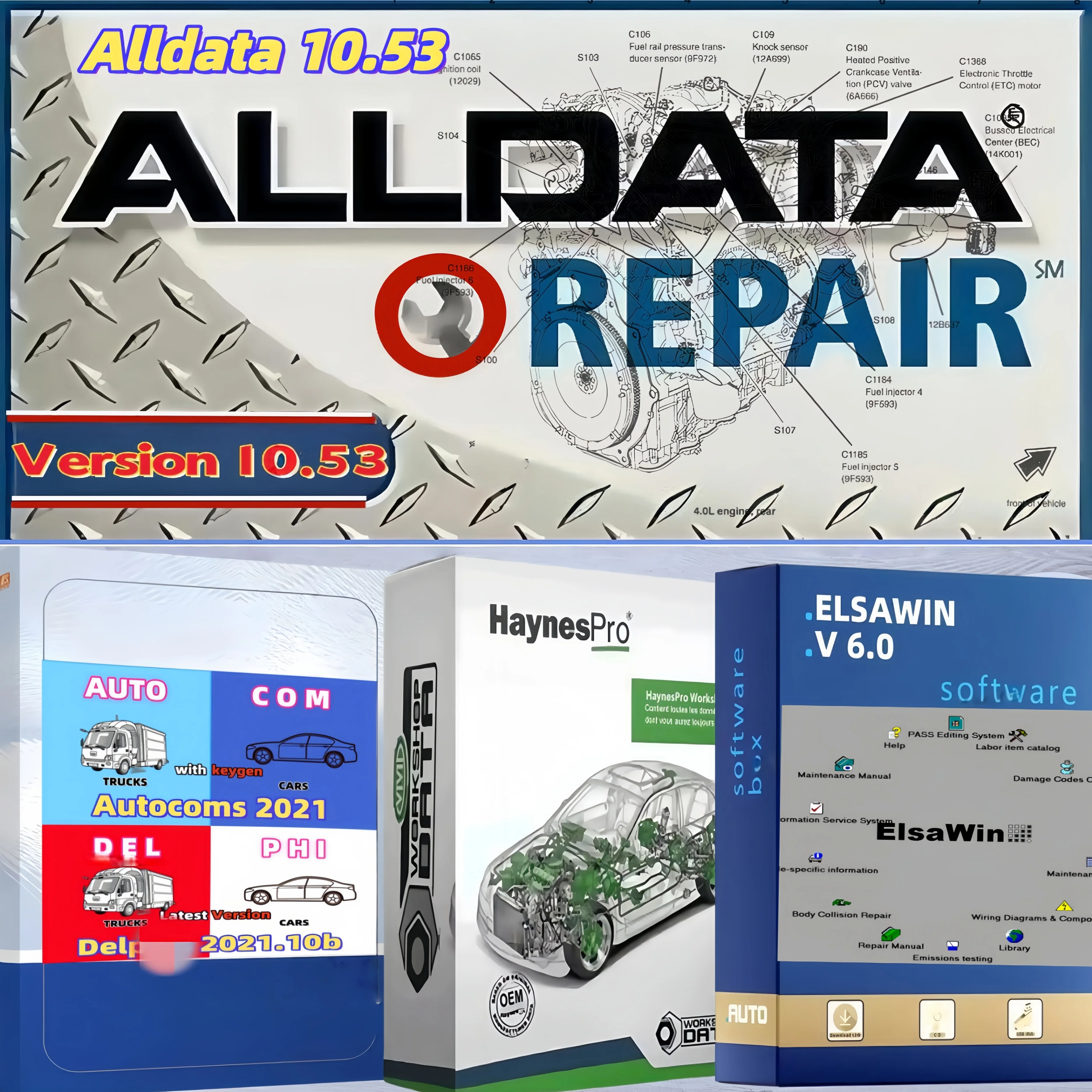 5-in-1 Professional Auto Diagnostic Suite: AllData 10.53 + Elsawin 6.0 & More | Full OEM Data & Wiring, Lifetime Offline License