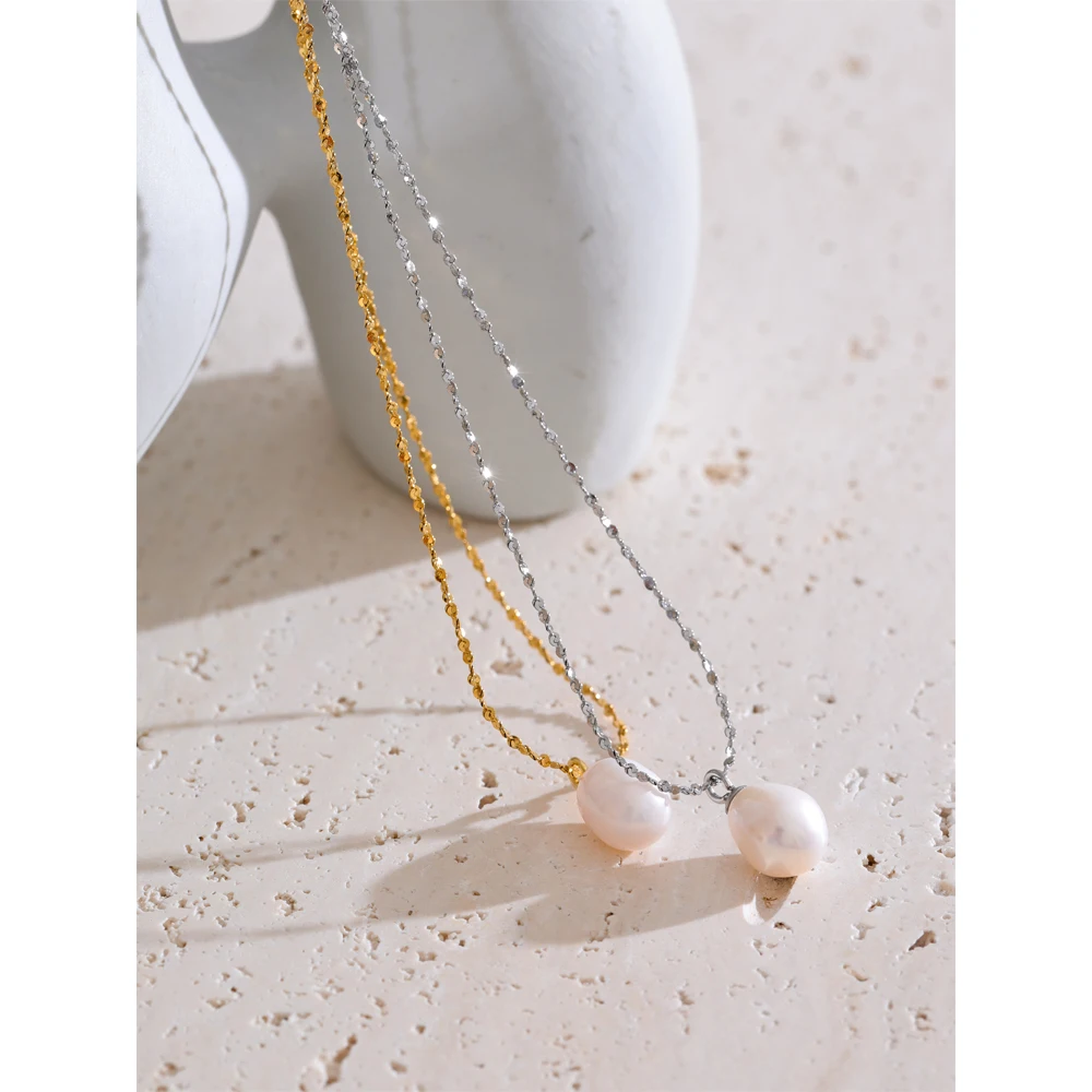 Yhpup Pearl Pendant Necklace Women Stainless Steel