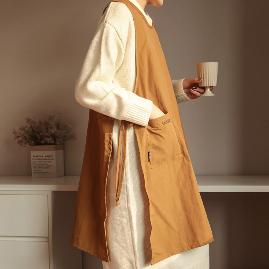 Anti-dirty Long Vest Waterproof Kitchen Apron Pockets Women's Painting Cooking Working Pinafore Nail Salon Beauty Apron