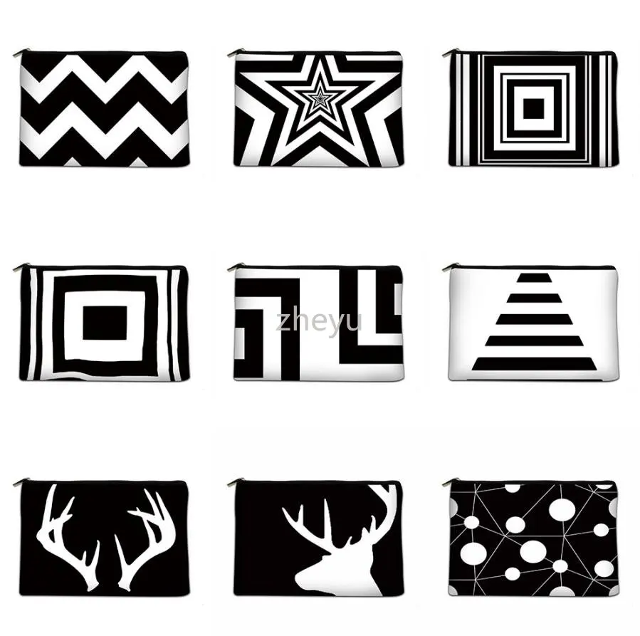 

Простой женский клатч для Хранения Туалетных принадлежностей, минималистичный черный и белый Рисунок, косметическое устройство