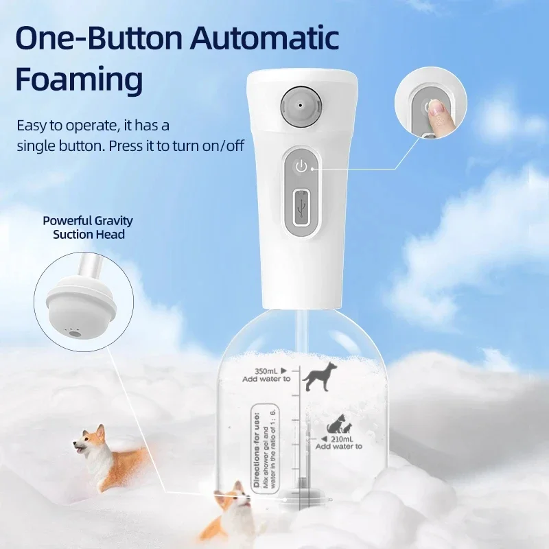 Dog Automatic Foam Soap Dispenser Cordless Pet Bath Cleaning Electric Cat Shampoo Foam Sprayer Pet Shower Accessories Supplies