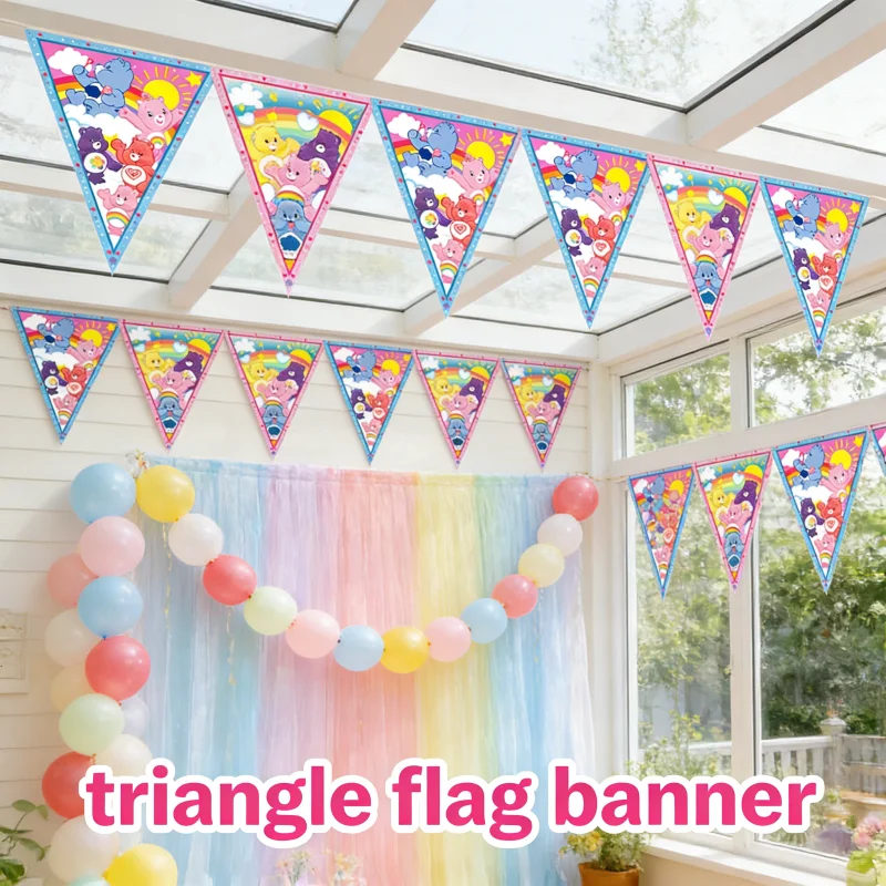 Care Bears Flagge Happy Birthday auf Englisch, Vergoldete Schwalbenschwanz-Flagge, Dekorationsbanner, Partyzubehör