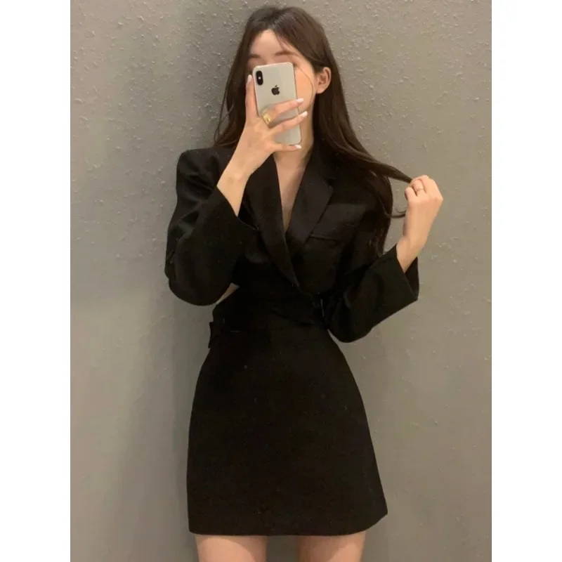 

Jacket Skirt Two Piece Sets Long Sleeve V-neck Coat Suit Autumn+ Mini Skirts Korean Office 2pc Set Elegant Suit