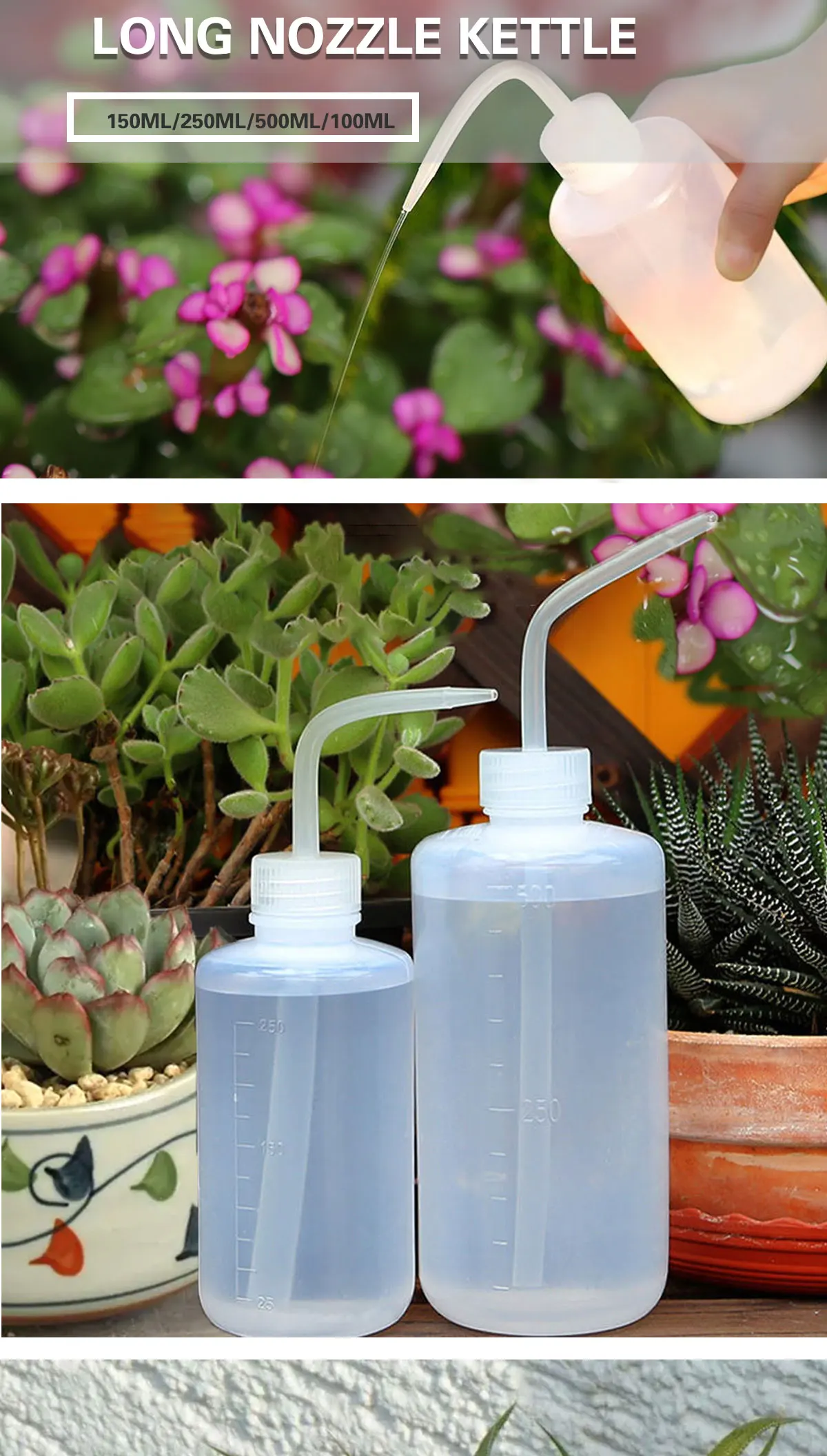 Description Picture 2 of item150-1000mL White Water Beak Pouring Kettle Succulents Plants Flower Watering Can Squeeze Bottles with Long Nozzle Gardening Tool