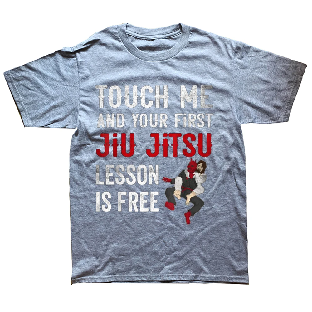 Engraçado, toque-me e sua primeira aula de jiu-jitsu é grátis Camiseta BJJ com estampa de algodão streetwear manga curta presentes de aniversário_voghion.com