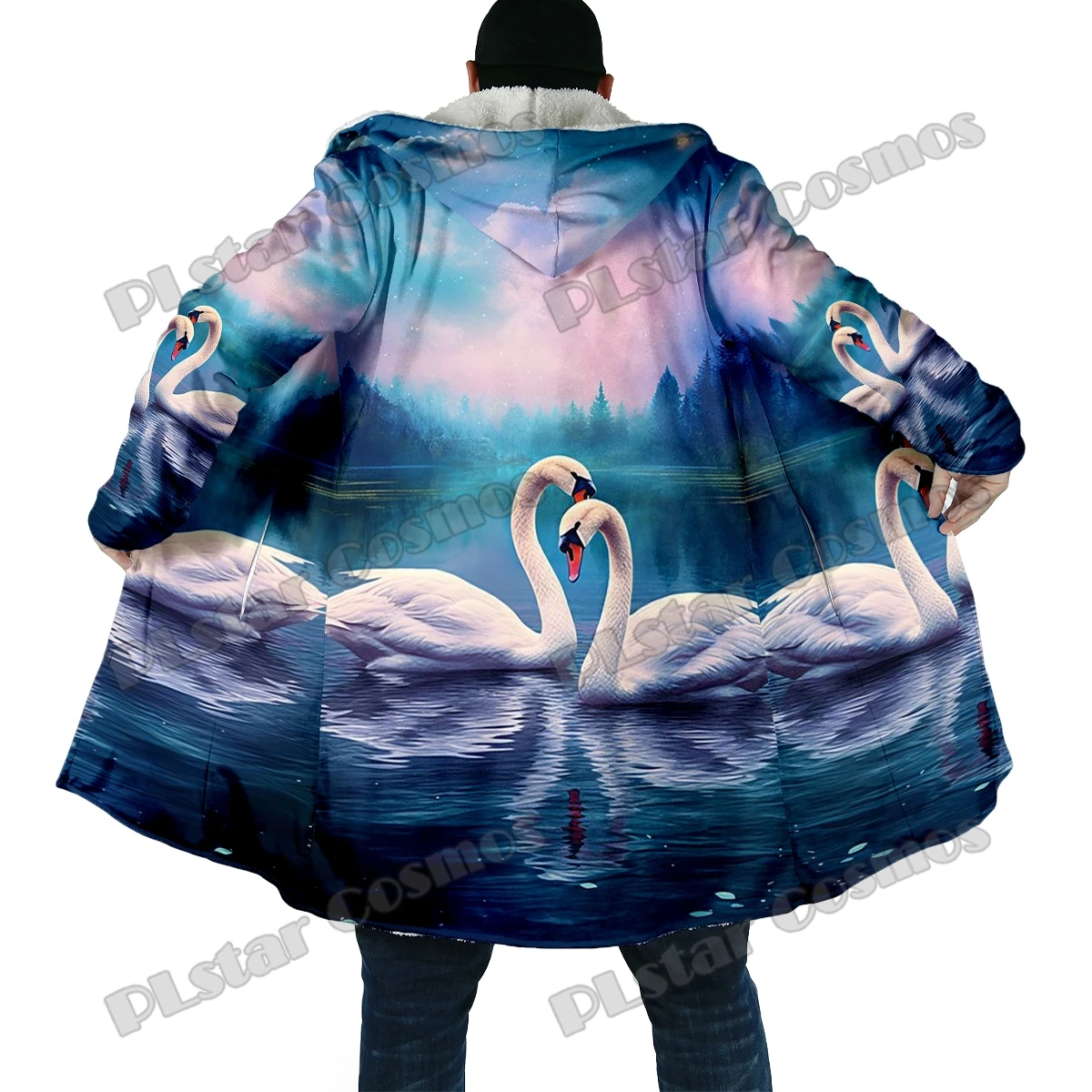 Winter Fashion Men's cloak Animal Bear & Raccoon Pattern 3D Printed Thick Fleece Hooded Cloak Unisex Casual Warm Cape Coat DP71