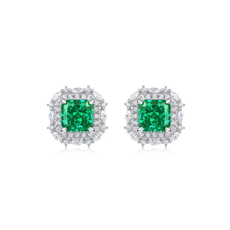 

ELSIEUNEE Vintage 925 Sterling Silver lab emerald High Carbon Diamonds Gemstone stud Earrings for women Fine Jewelry wholesale