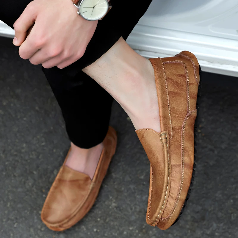 

New Arrival Loafers Fashion Brown Casual Shoes Men Soft Moccasins Light Breathable Driving Shoes Big Size 48 Zapatos De Hombre