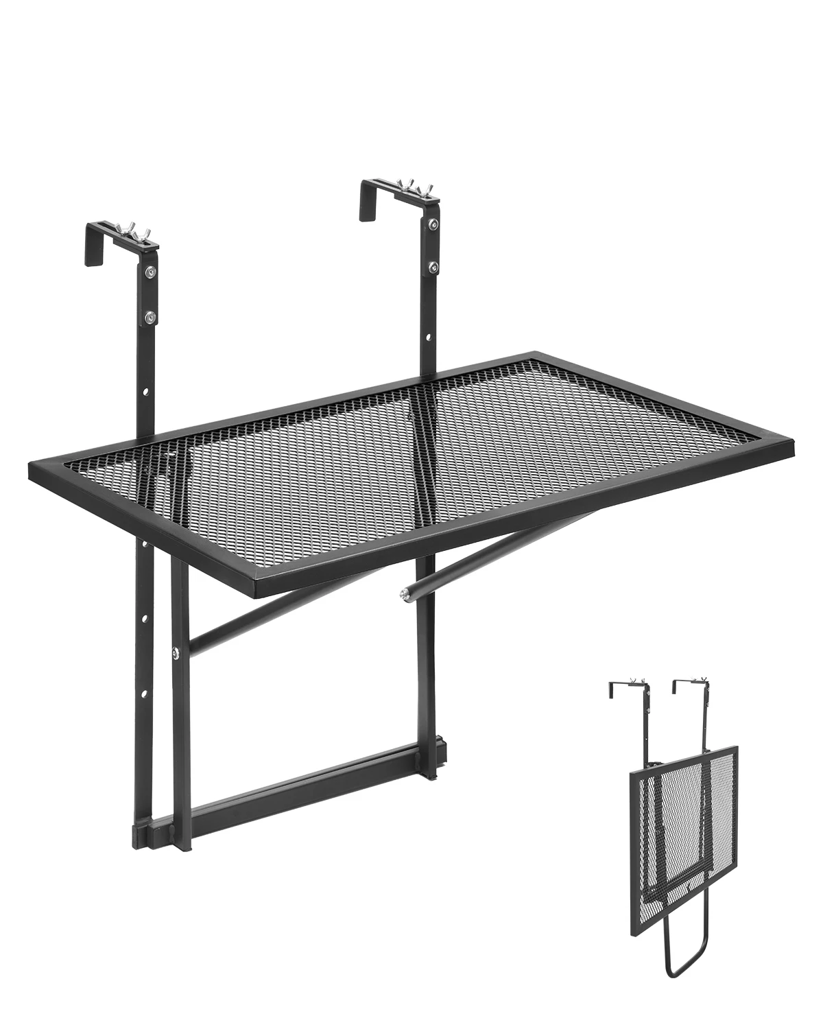 SucceBuy Balcony Hanging Table Metal Folding Balcony Railing Table Outdoor Balcony Bar Table for Railings Serving Table
