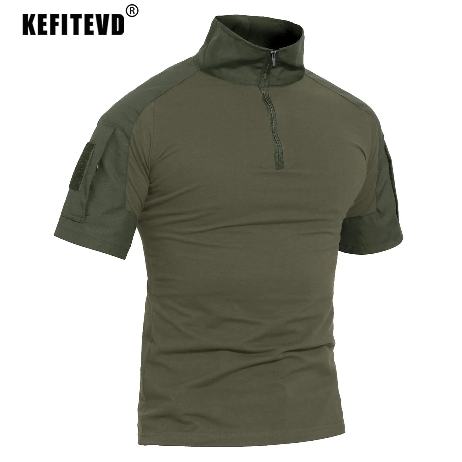 KEFITEVD Men's Hunting T-Shirts 1/4 Zip Arm Pockets Fishing Shirts Breathable Quick Dry Outdoor Camping Tops Hiking Climbing Tee