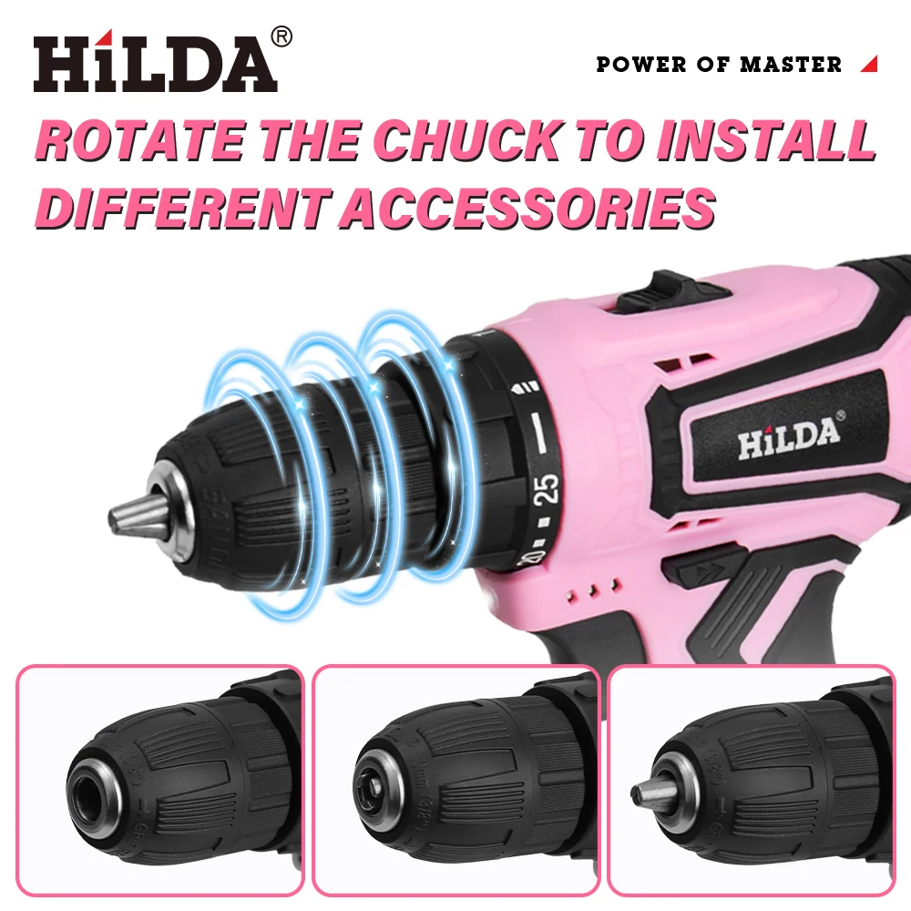 HILDA Electric Drill 12V Cordless Drill Electric Screwdriver Mini Wireless Power Driver DC Lithium-Ion Battery