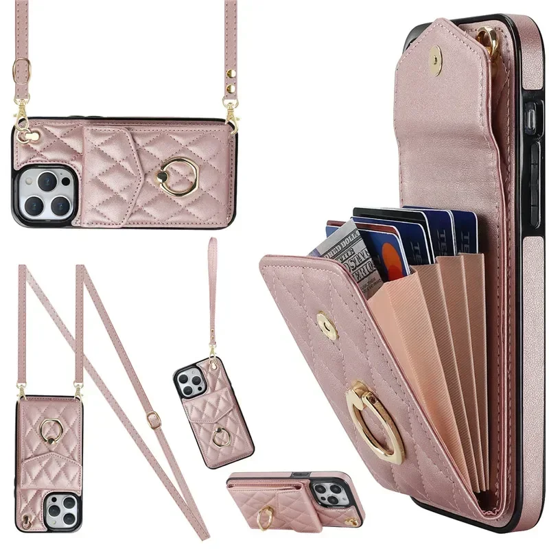 Luxurious Crossbody Lanyard Leather Wallet Phone Case with Cardholder and Flip Cover