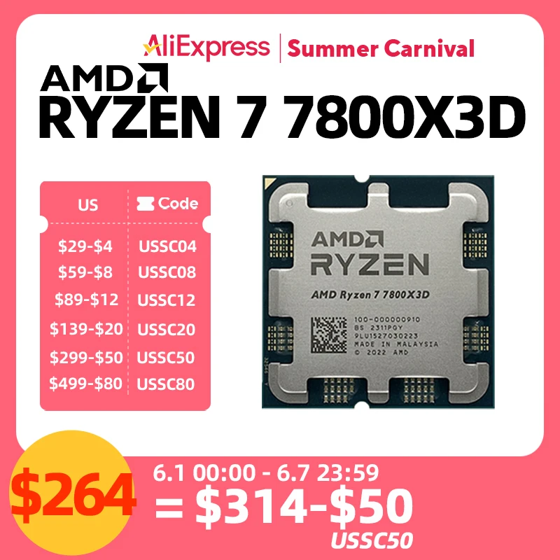 [CPU] AMD Ryzen 7 7800X3D ( $435.92 - $70 with code 24SC50 = $365.92 ) (Comet Crash) [Aliexpress]