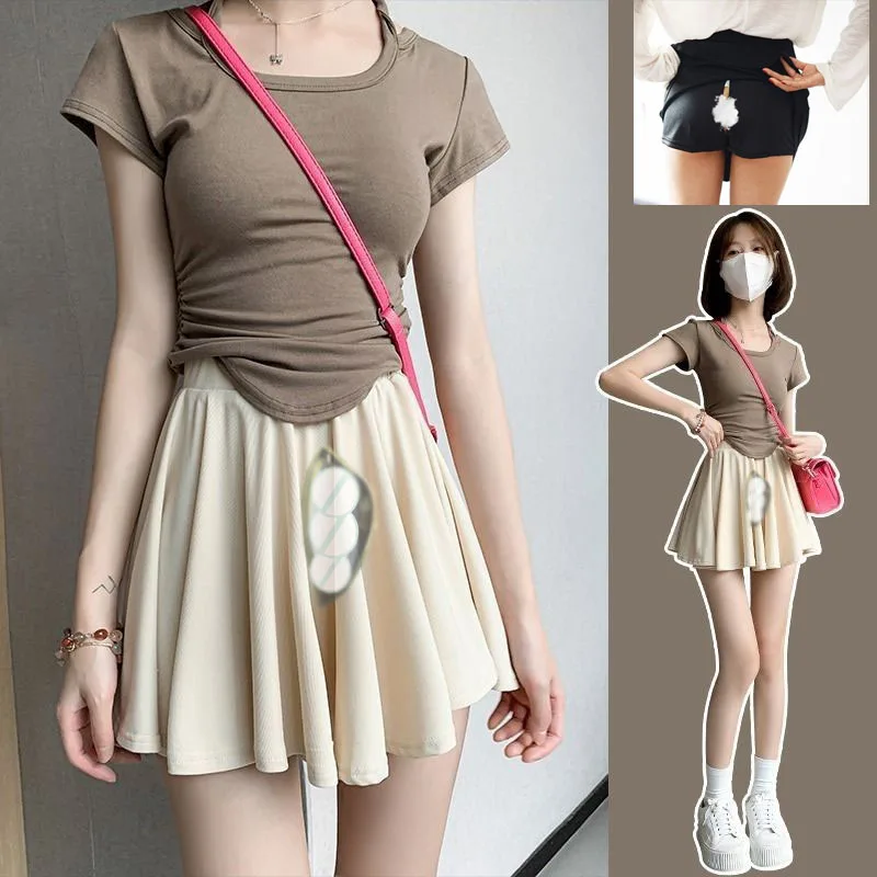 

Invisible Open Crotch Outdoor Sex Pleated Skirt Women's Summer Thin Ice Silk A- Line Mini Skirts Short Kawaii Goth Micro Skort