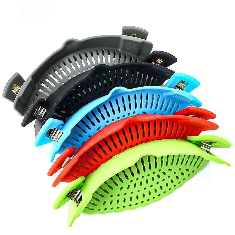 Universal Silicone Clip-on Pan Pot Strainer Anti-spill Pasta Pot Strainer FoodGrade Rice Fruit Colander Strainer Kitchen Ltems