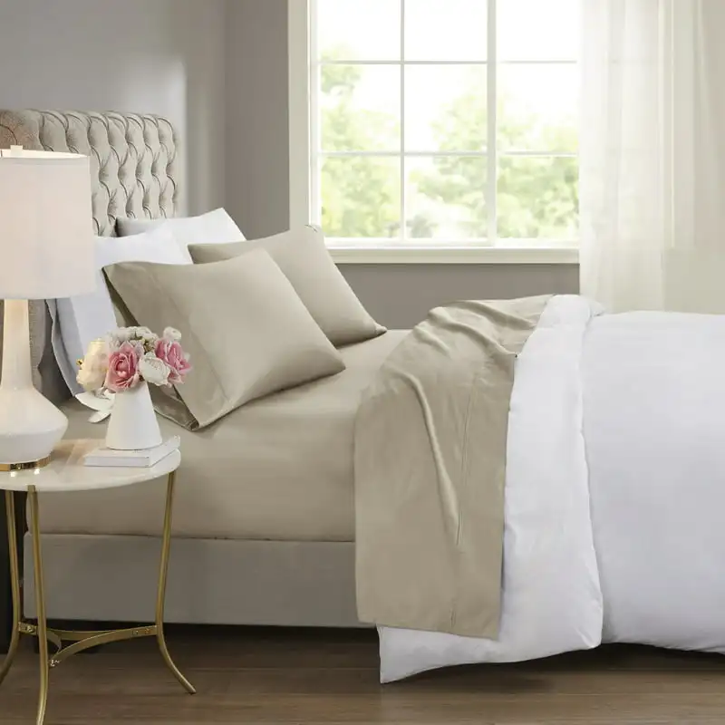 

600 Thread Count Khaki Cooling Cotton Blend 4 PC Sheet Set, California