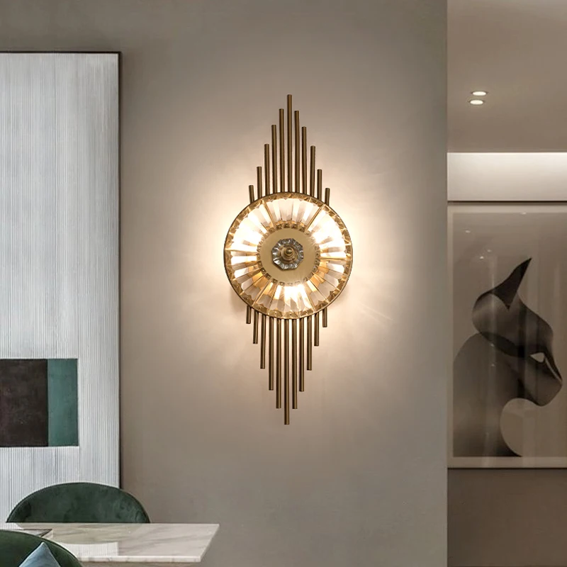 

IWP Modern Copper Wall Lamp Gold Luxury Bedside Light Stair Sconce Living Room TV Background LED Corridor Aisle E14 Wall Light