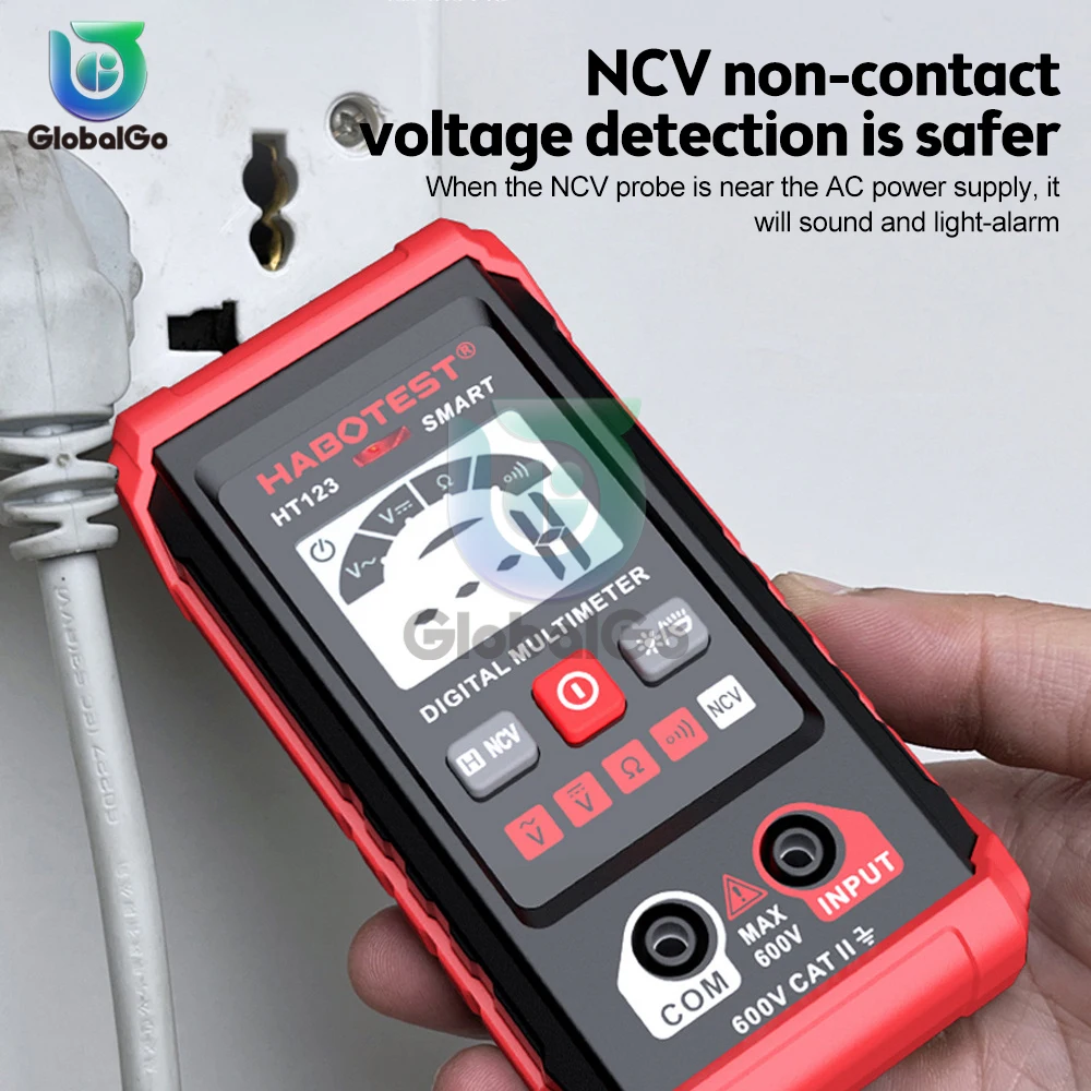 HT123 smart digital multimeter AC/DC voltage resistance continuity measurement tester NCV 2000 count with backlight digital multimeter