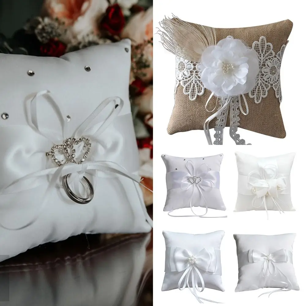 White Silk Jute Wedding Ring Bearer Pillow 15cm 20cm