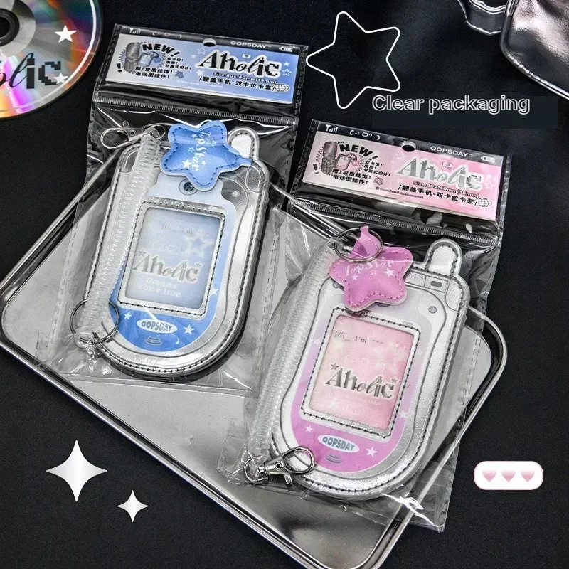 Kawaii PU Leather Mobile Phone Shape 3 Inch Photocard Holder Card Photo Holder Bag Pendant Flip Phone Case School Stationery 3