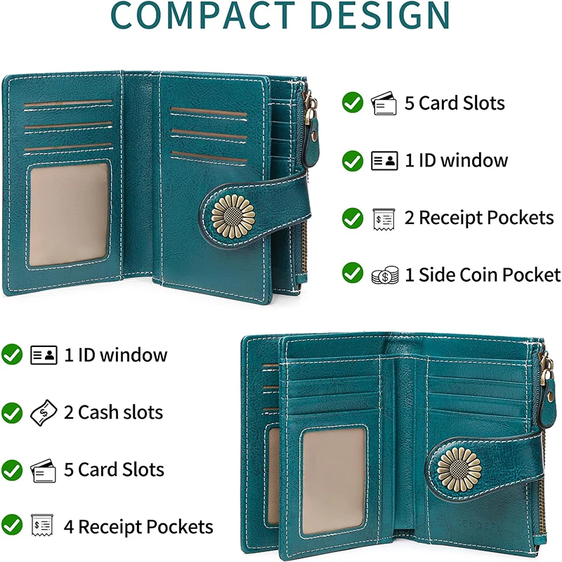 Genuine Leather Fashion RFID Wallet Women Clutch Credit Card Holder  Ladies Zipper Clutch Bag short Wallet  Casual Coin Purse 3