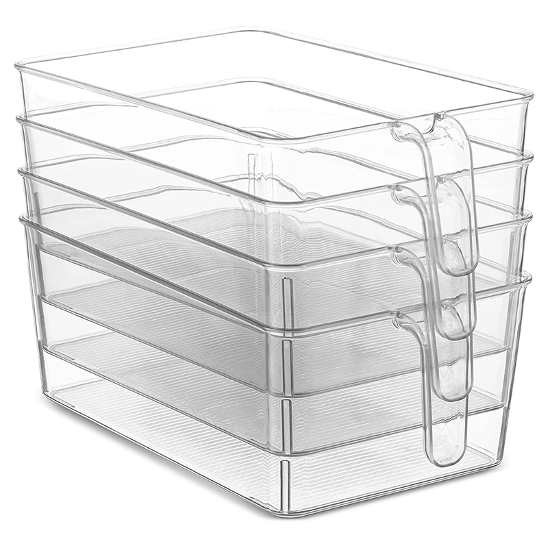 

Set Of 4 Clear Refrigerator Pantry Organizer Bins Household Plastic Food Storage Basket With Handles For Kitchen Rooms