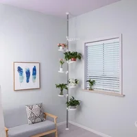 7-Layer Indoor Plant Stands Spring Tension Pole Metal Flower Display Rack Space Saver Corner Floral Pot Hanger Shelf Ivory Stand 1