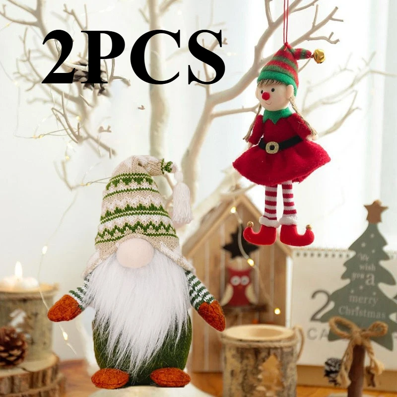 2PCS Christmas Elf Ornament Doll, Christmas Tree Hanging Pendant, Christmas Party Decoration Doll, Desktop Ornament