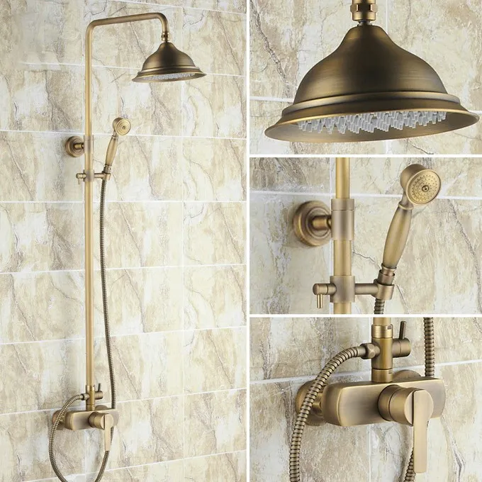 

8.2" Shower Head Bathroom Faucet Set Antique Brass Wall Mounted Rainfall/Handheld Shower Hot And Cold Water Taps Kit 2rs171