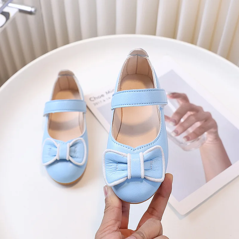 Simple Girl Princess Shoes Sweet Bowknot Kids Leather Shoes New Spring Autumn Elegant Children's Flats Performance Versatile