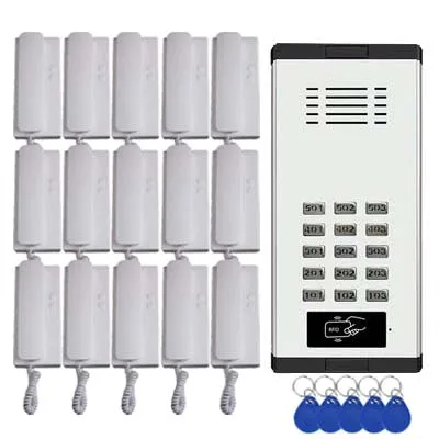

New Arrival 2-wired Home Audio Intercom Doorbell System Direct Press Key Audio Door Phone ID Card Unlocking for 15-Apartments