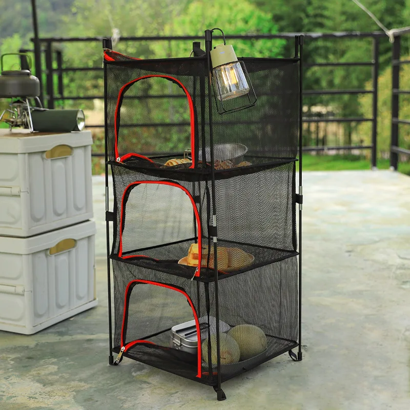 Outdoor Drying Rack 3-layer Folding Net Hanging Drying Net Multi-functional Folding Clothes Hanging Zipper Open Fishing