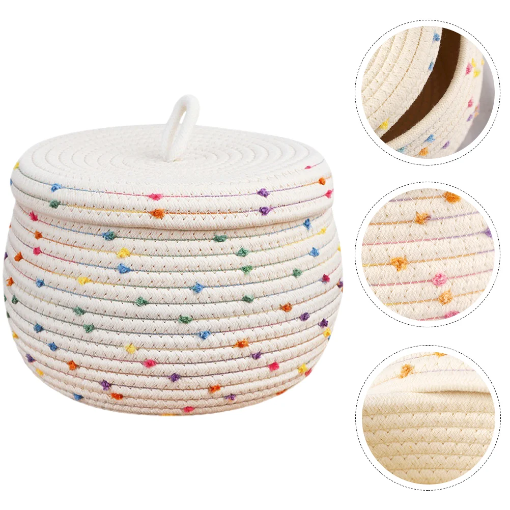 

Rope Storage Basket Household Snack Holder Small Toy Baskets Laundry with Lid Cotton Woven Washing