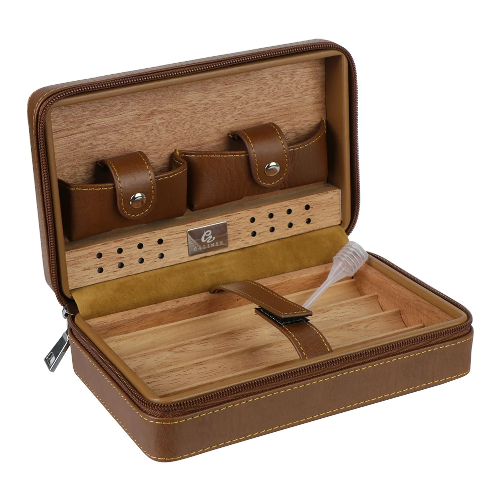 

Humidifier Smoking Accessories 4 Cigars Box Humidor PU Leather Cigar Case Storage Cedar Wood Cigar Humidor Box Portable