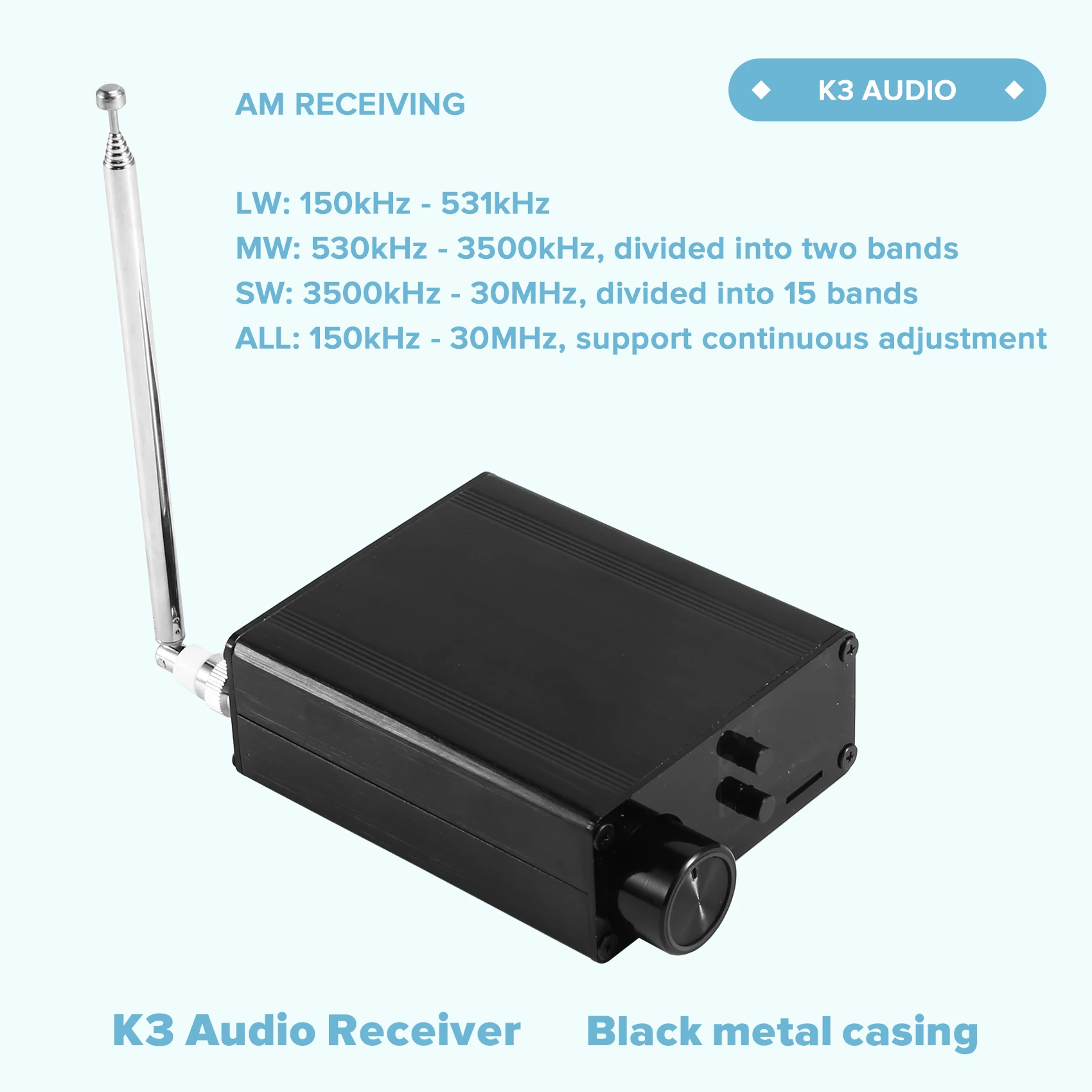 고성능 K3 150Khz-1300Mhz 항공 풀 밴드 무선 디지털 오디오 수신기 터미..