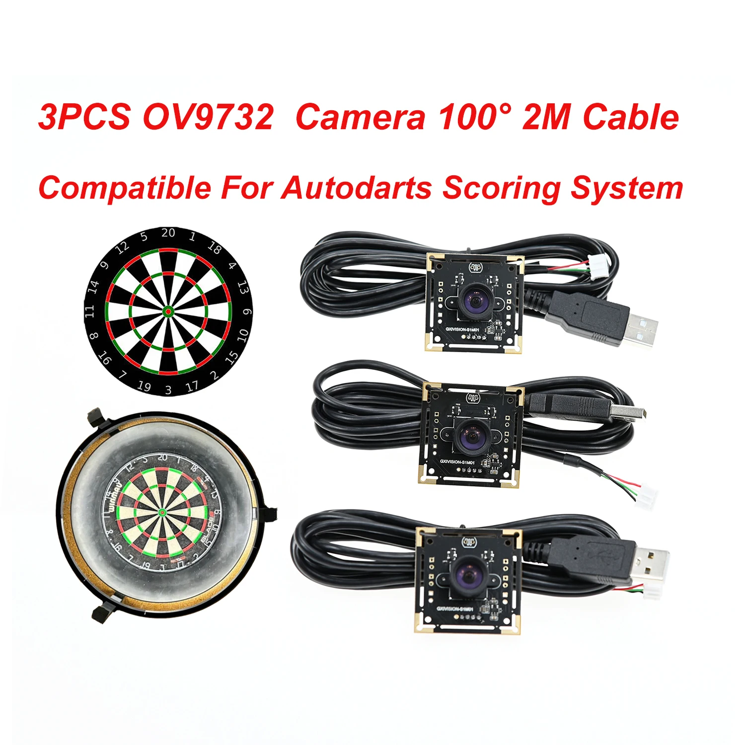 GXIVISION OV9732 1MP 30FPS 2M Kabel 100 Grad USB-Kameramodul, 3 Stück OV2735、IMX179 Webcam kompatibel mit Autodarts.io Scoring System, debuggt und verifiziert von älteren Spielern