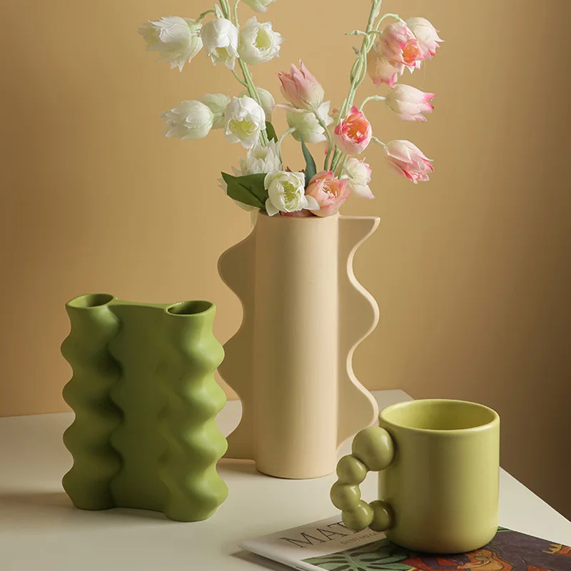 

Скандинавская Геометрическая керамическая ваза Morandi для гостиной, крыльца, настольная Цветочная композиция, сушеные цветы, украшение для дома