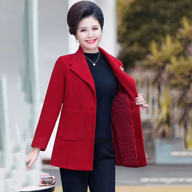 Fashion Short Woolen Female Western-style Middle-aged And Elderly Women's Mother Warm Cotton Tide In Autumn And .