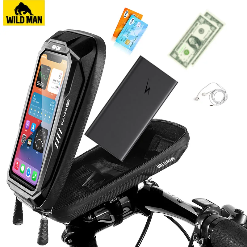 WILD MAN Hard Shell Bicycle Bag Reflective Rainproof Touch Screen Mobile Phone Case Bag Bike Top Tube Bike Accessories bicycle bag