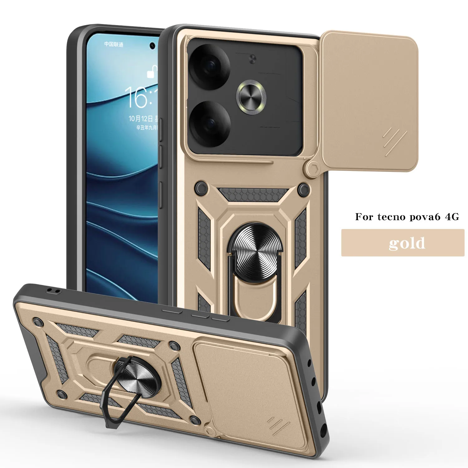Magnetic Ring Holder Armor Phone Case with Slide Camera Protector and Back Cover