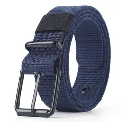 Unisex Trendy Leather & Canvas Pin Buckle Belt for Outdoor and Casual Wear (Blue)