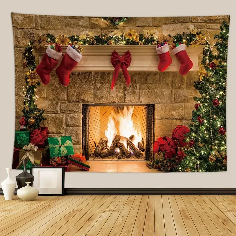 Christmas Tree Tapestry Christmas Gift Fireplace Farmhouse Decoration Kitchen Wall Blanket Feliz Navidad tapestry decorations
