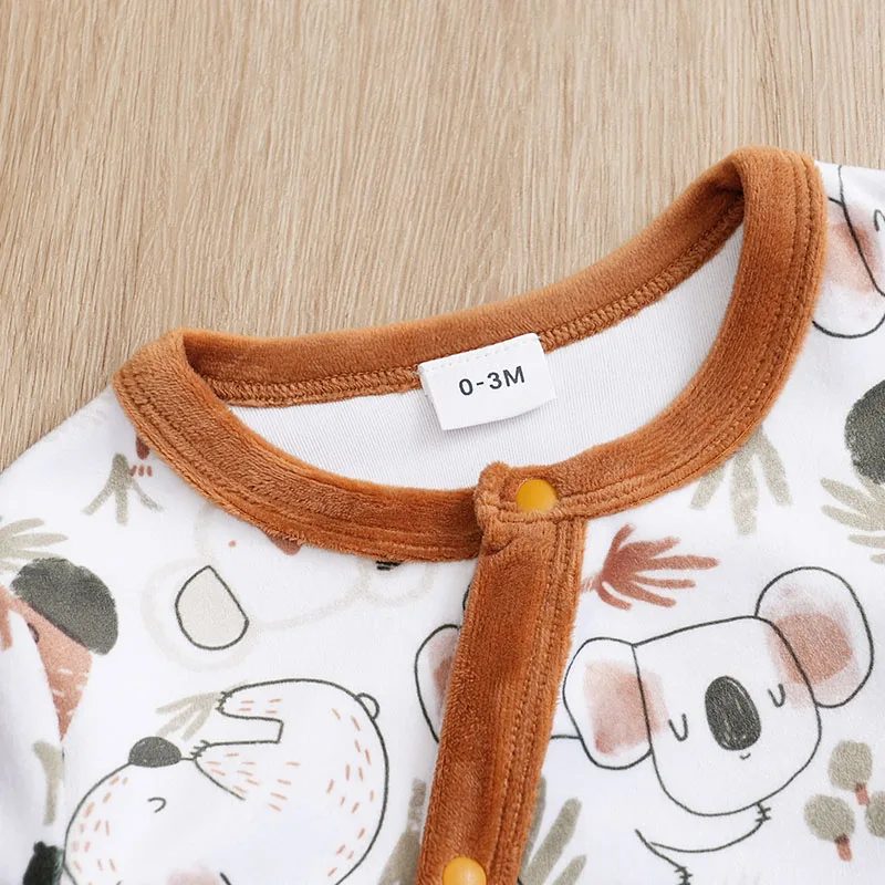 Infant's koala Print 0-18 months Bodysuit Autumn/winter plush and heavy Comfy Long Sleeve Onesie, Baby Boy's Clothing, As Gift 3