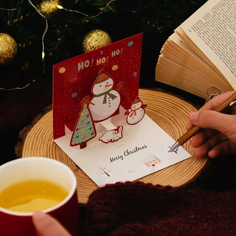 3D Folding Merry Christmas Cards Snowman Santa Festival Greeting Card Xmas Decoration New Year Party Invitation Gift Postcard greeting cards
