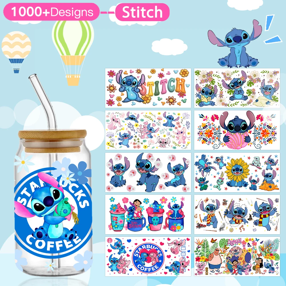 UV DTF Cup Wrap 16oz Blue Cartoon Transfers Libbey Wrap Tumbler Stickers Glass Can Self-adhesive Waterproof